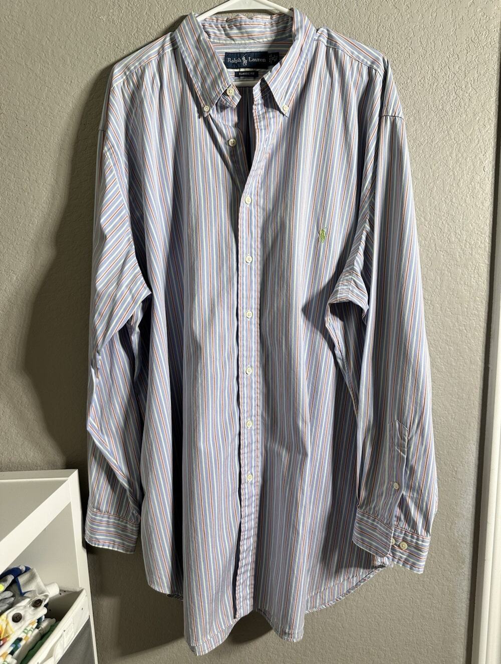 Ralph Lauren Classic Fit Men's Blue Multi Striped LS Button-Down Cotton 19 36/37